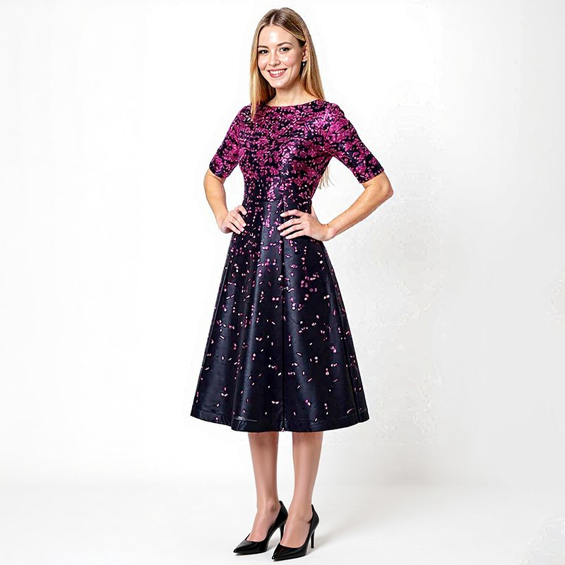 PicjamDownload-3 Floral Jacquard Midi Dress - Image 1