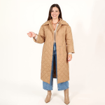 Camel Quilted Longline Coat - Image 2