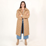 Camel Quilted Longline Coat - Image 3