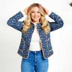 Navy Floral Quilted Jacket - Image 2