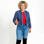 Midnight Blue Quilted Crop Jacket - Image 2