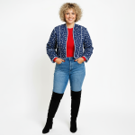 Midnight Blue Quilted Crop Jacket - Image 3