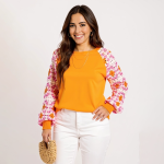 Bright Crochet Sleeve Knit Sweater