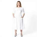 Tiered Poplin White Midi Dress