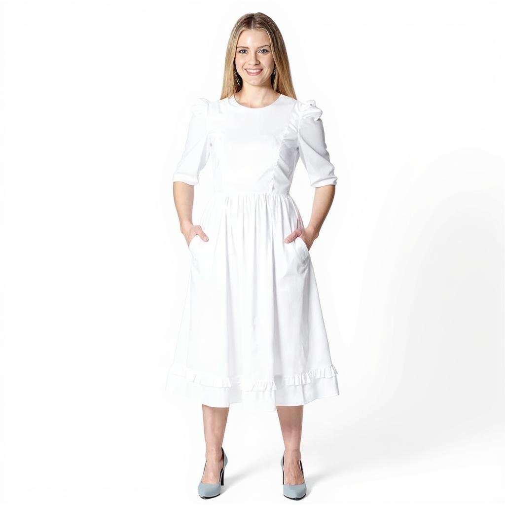 Tiered Poplin 3 Tiered Poplin White Midi Dress - Image 1