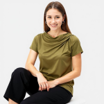 Poly Twill Draped Neckline Blouse - Image 3