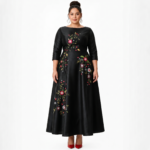 Black Embroidered A-Line Gown - Image 4