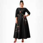 Black Embroidered A-Line Gown - Image 5