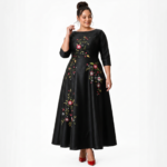 Black Embroidered A-Line Gown - Image 2