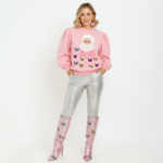 Pink Santa Butterfly Christmas Sweater - Image 2