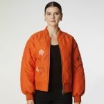Orange Floral Quilted Bomber Jacket - Image 6