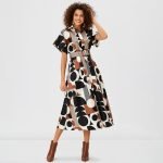 Geometric Print Belted Midi Dress - Image 6