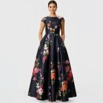 Black Floral Print Evening Maxi Dress