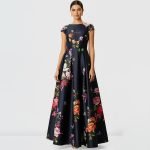 Black Floral Print Evening Maxi Dress - Image 2