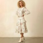 White floral long sleeve midi dress - Image 3