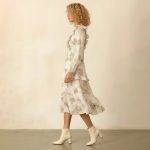 White floral long sleeve midi dress - Image 5