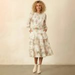 White floral long sleeve midi dress - Image 2