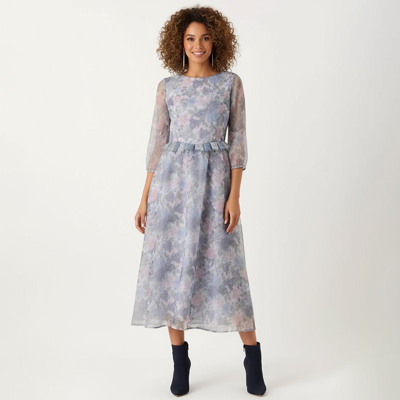 PicjamDownload-2025-09-21T201339.057 Pastel Blue Print Midi Dress - Image 1
