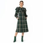 Green Plaid Ruffle Midi Dress - Image 2