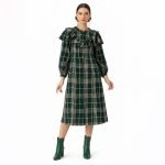 Green Plaid Ruffle Midi Dress - Image 3