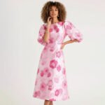 Pink Puff Sleeve Jacquard Dress - Image 6