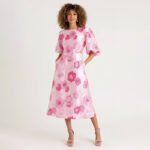 Pink Puff Sleeve Jacquard Dress - Image 2