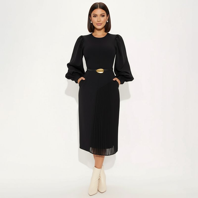 PicjamDownload-2025-09-22T212007.087 Chic Black Pleated Midi Dress - Image 1
