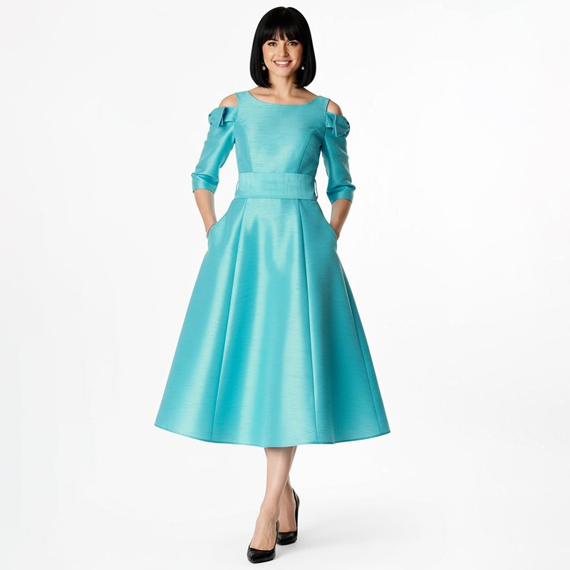 PicjamDownload-2025-09-23T073852.384 Satin Cold Shoulder Midi Dress - Image 1