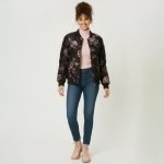 Black Floral Bomber Puffer Jacket - Image 2