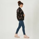 Black Floral Bomber Puffer Jacket - Image 4