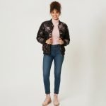 Black Floral Bomber Puffer Jacket