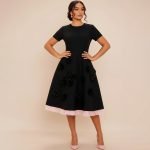 Floral Appliqué Black Midi Dress - Image 4