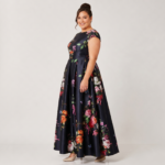 Black Floral Print Evening Maxi Dress - Image 8