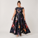 Black Floral Print Evening Maxi Dress - Image 2