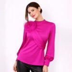 Fuchsia Floral Accent Long-Sleeve Blouse - Image 3