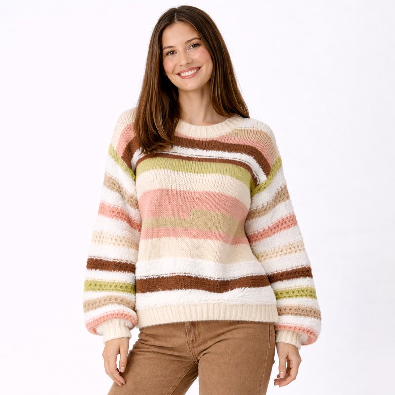 Multicolor-sweater Cozy Multicolor Striped Knit Sweater - Image 1