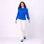 Royal Blue Floral Accent Long-Sleeve Blouse - Image 2