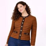 Brown Striped Button-Front Knit Jacket - Image 3
