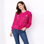 Floral Embroidered Drawstring Knit Cardigan - Image 3