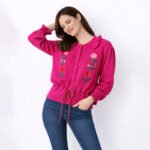 Floral Embroidered Drawstring Knit Cardigan - Image 4