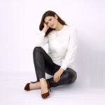 White Elegant Rose-Accent Long Sleeve Top