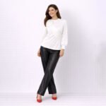White Elegant Rose-Accent Long Sleeve Top - Image 5