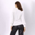 White Elegant Rose-Accent Long Sleeve Top - Image 4