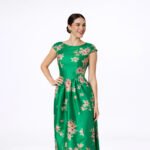 Green Floral Satin Maxi Dress - Image 3