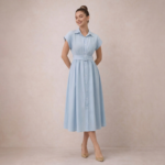 Sky Breeze Belted Midi Dress