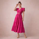Rose Charm Tiered Midi Dress