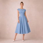 Azure Elegance Pleated Midi Dress - Image 4