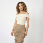 Beige Fringe Midi Skirt - Image 2
