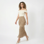 Beige Fringe Midi Skirt - Image 3