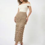 Beige Fringe Midi Skirt - Image 4
